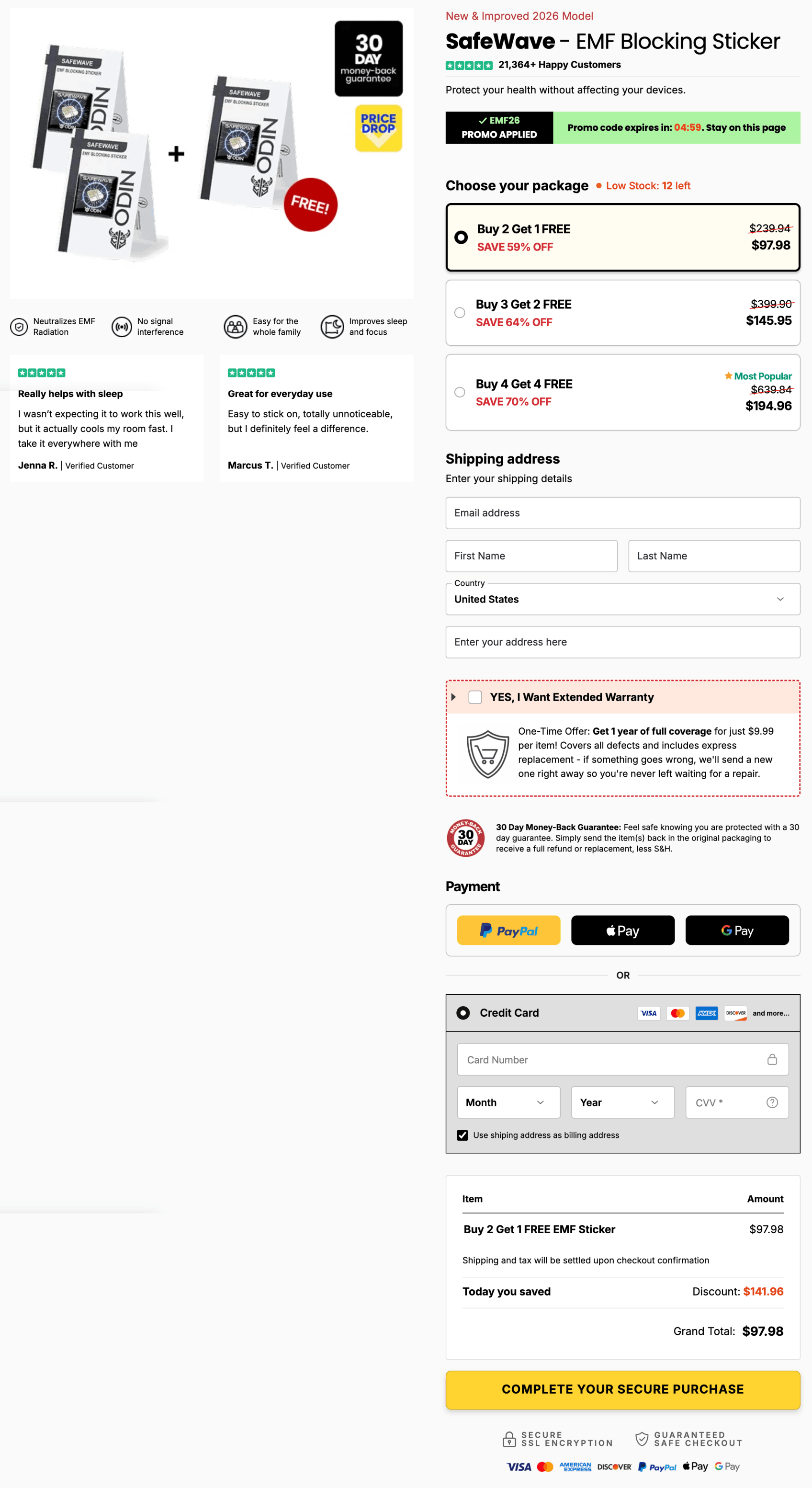 ODIN EMF Blocker 100% Secure Checkout page